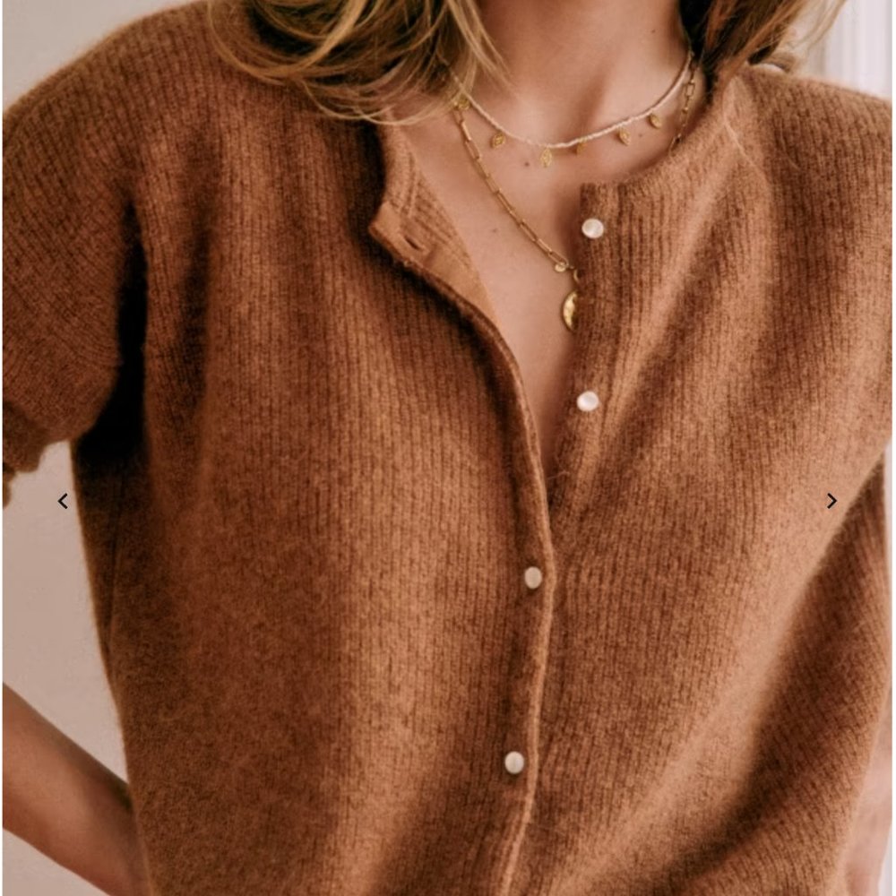 Sezane Gaspard Cardigan Sweater Camel Brown
